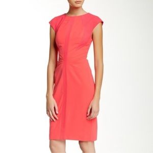 Ted Baker Acerola Crepe Mesh Panel Cap Sleeve size 2 coral dress